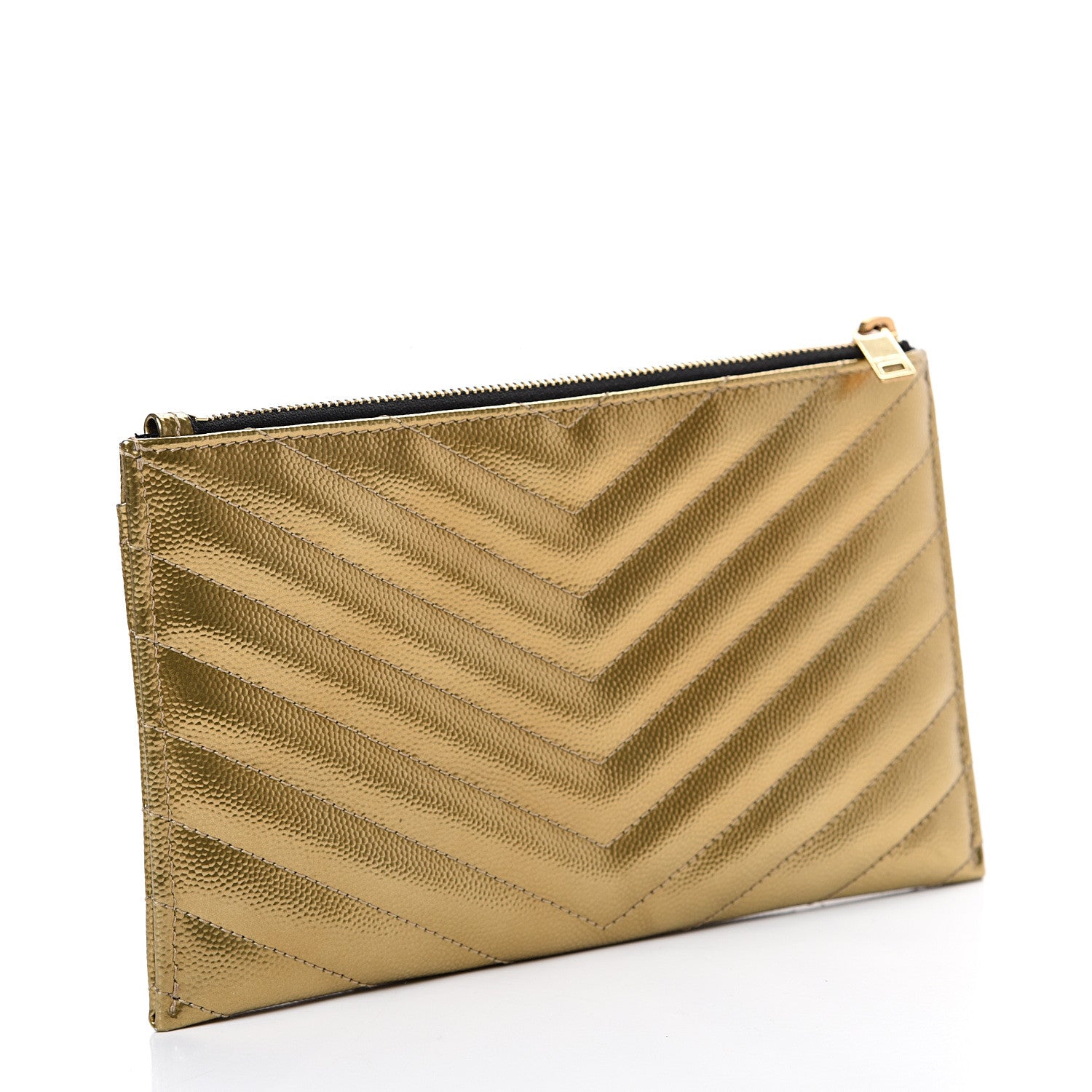 Saint Laurent Iridescent Grain De Poudre Matelasse Chevron Monogram Bill Pouch Gold 2 of 6