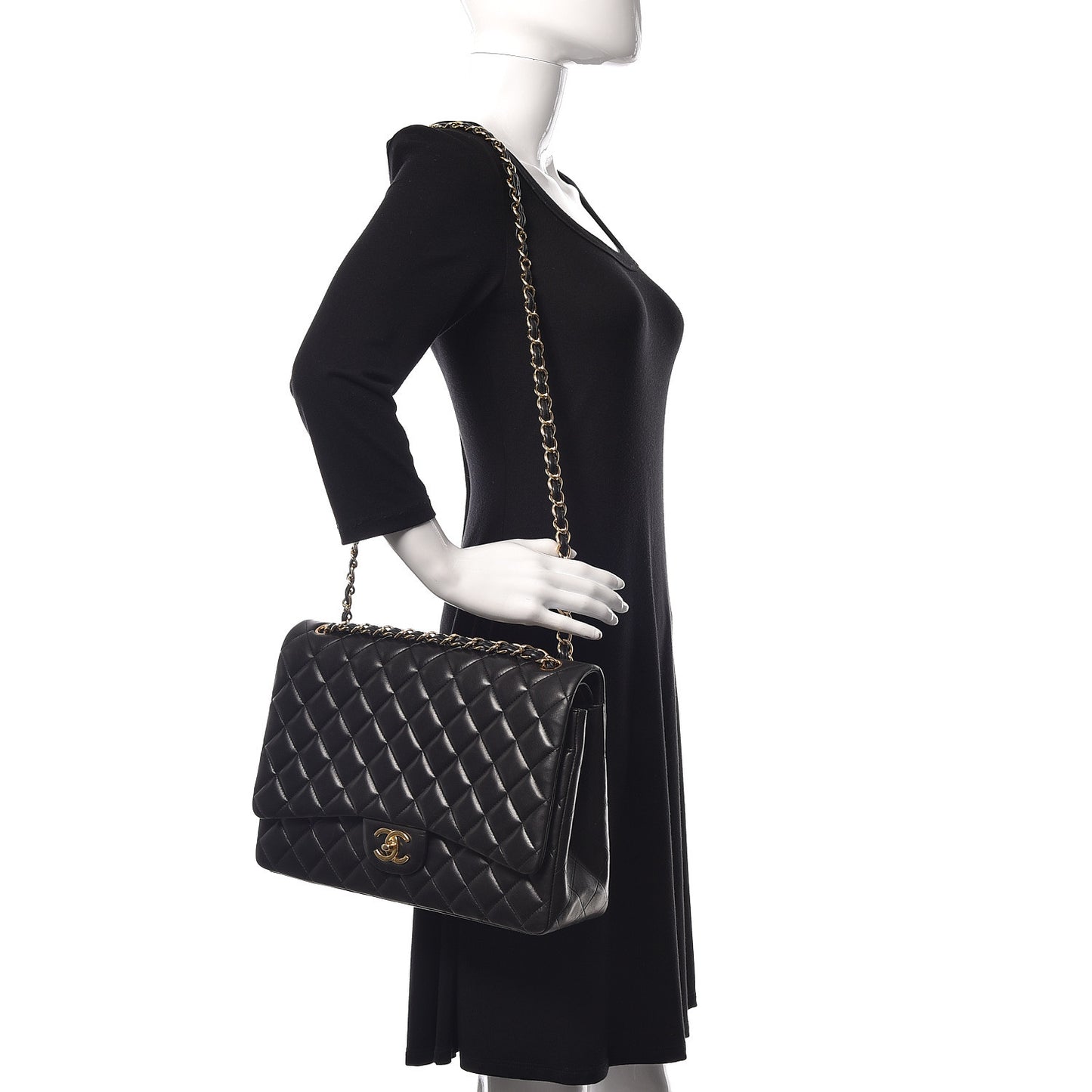 Lambskin Quilted Maxi Double Flap Black