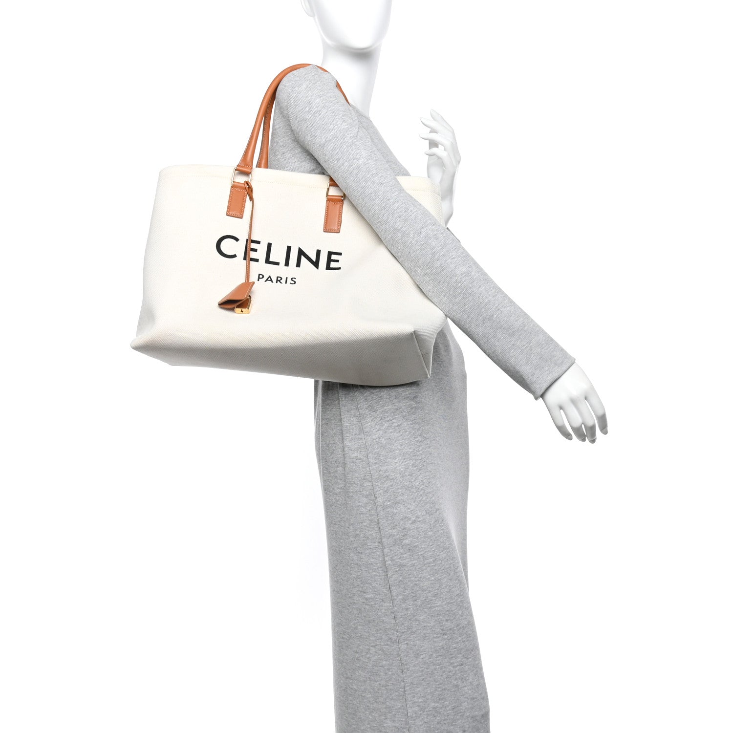 Celine Canvas Calfskin Horizontal Cabas Natural Tan 2 of 14