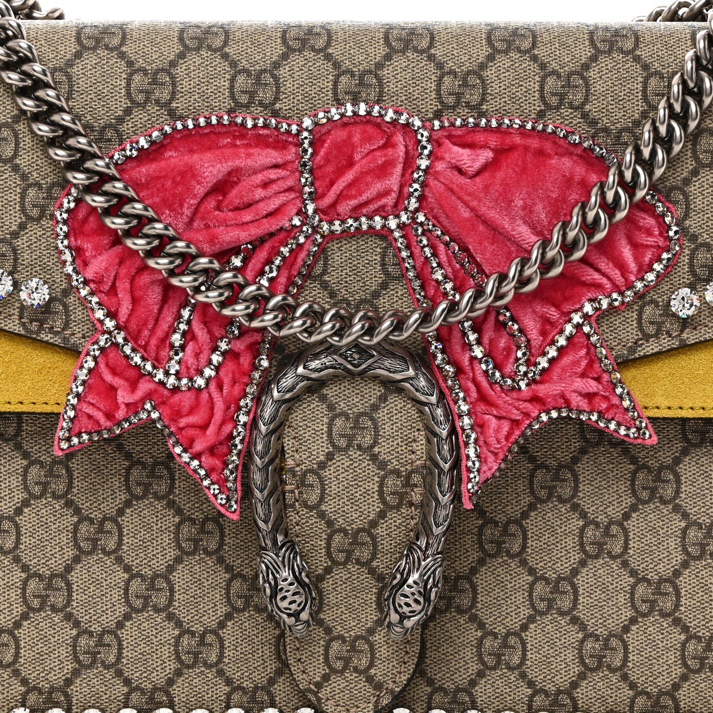 GG Supreme Monogram Crystal Bow Embroidered Medium Dionysus Shoulder Bag Yellow