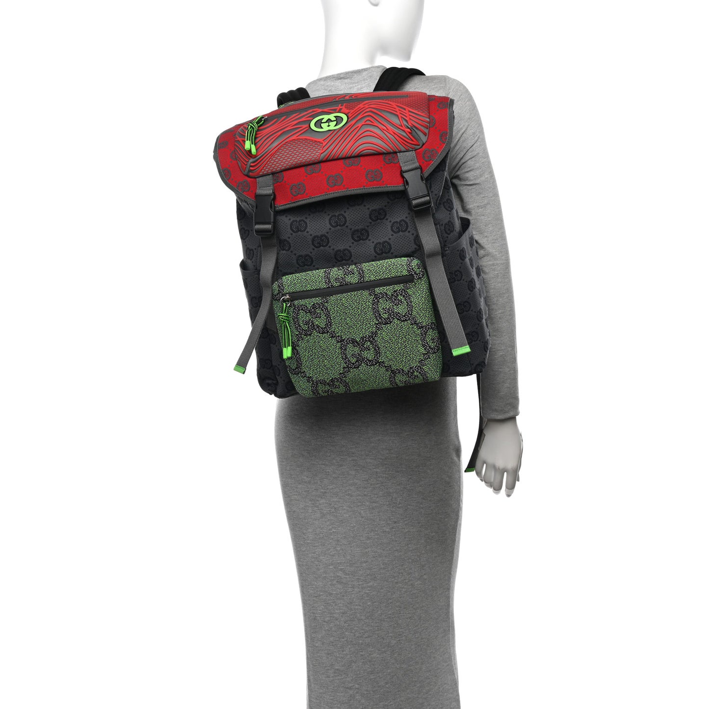 Jersey GG Monogram All Over Pan Sport Double Buckle Backpack Grey Green Multicolor