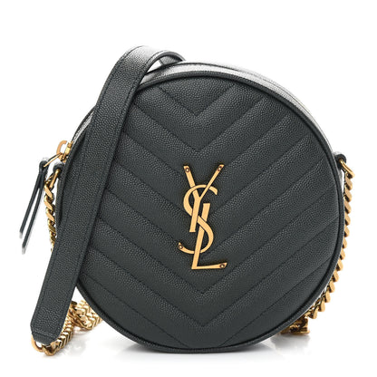 Saint Laurent Grain De Poudre Matelasse Chevron Quilted Round Vinyle Camera Bag New Vert Fonce 1 of 8