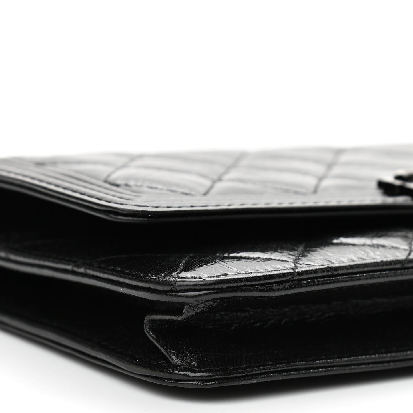 Shiny Aged Calfskin Quilted Boy Wallet On Chain WOC So Black