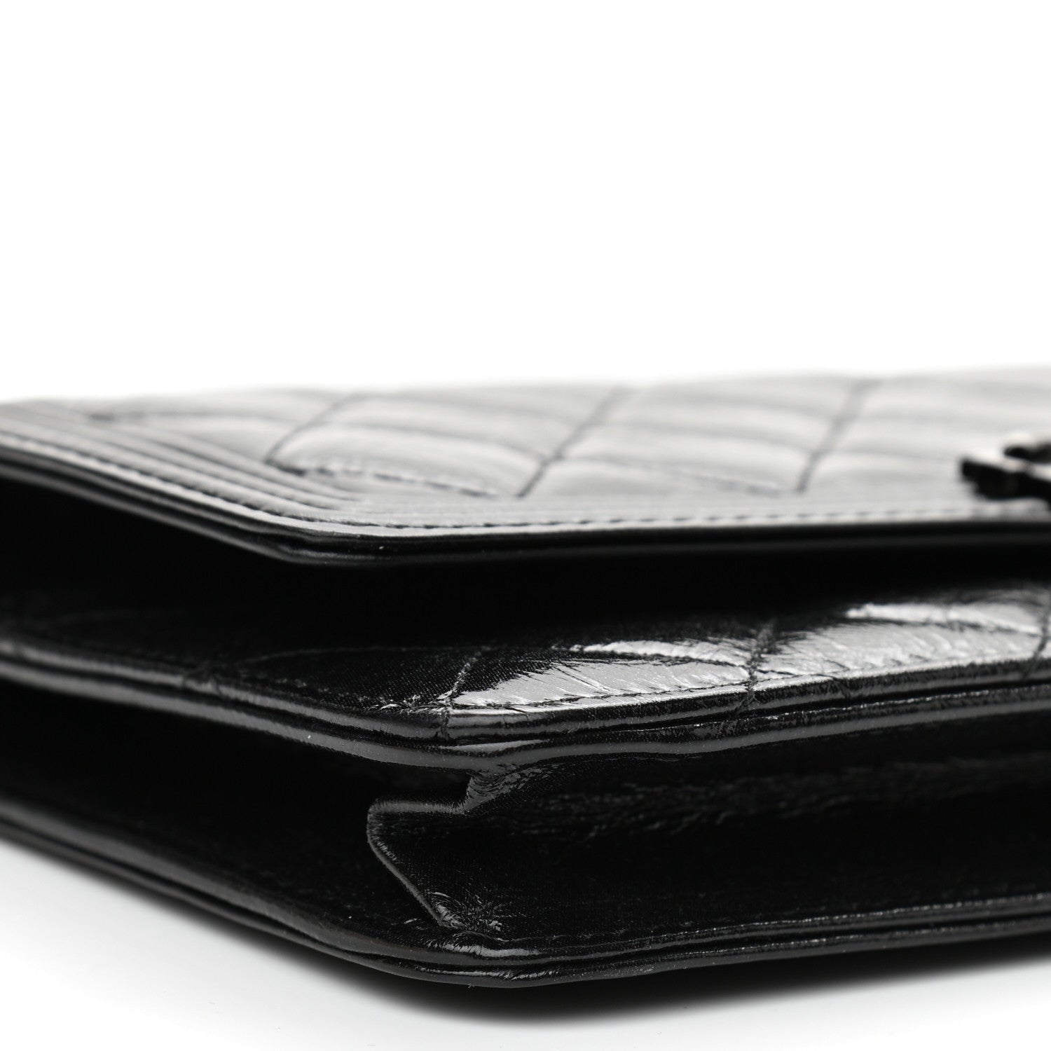 Chanel Shiny Aged Calfskin Quilted Boy Wallet On Chain WOC So Black 10 of 13