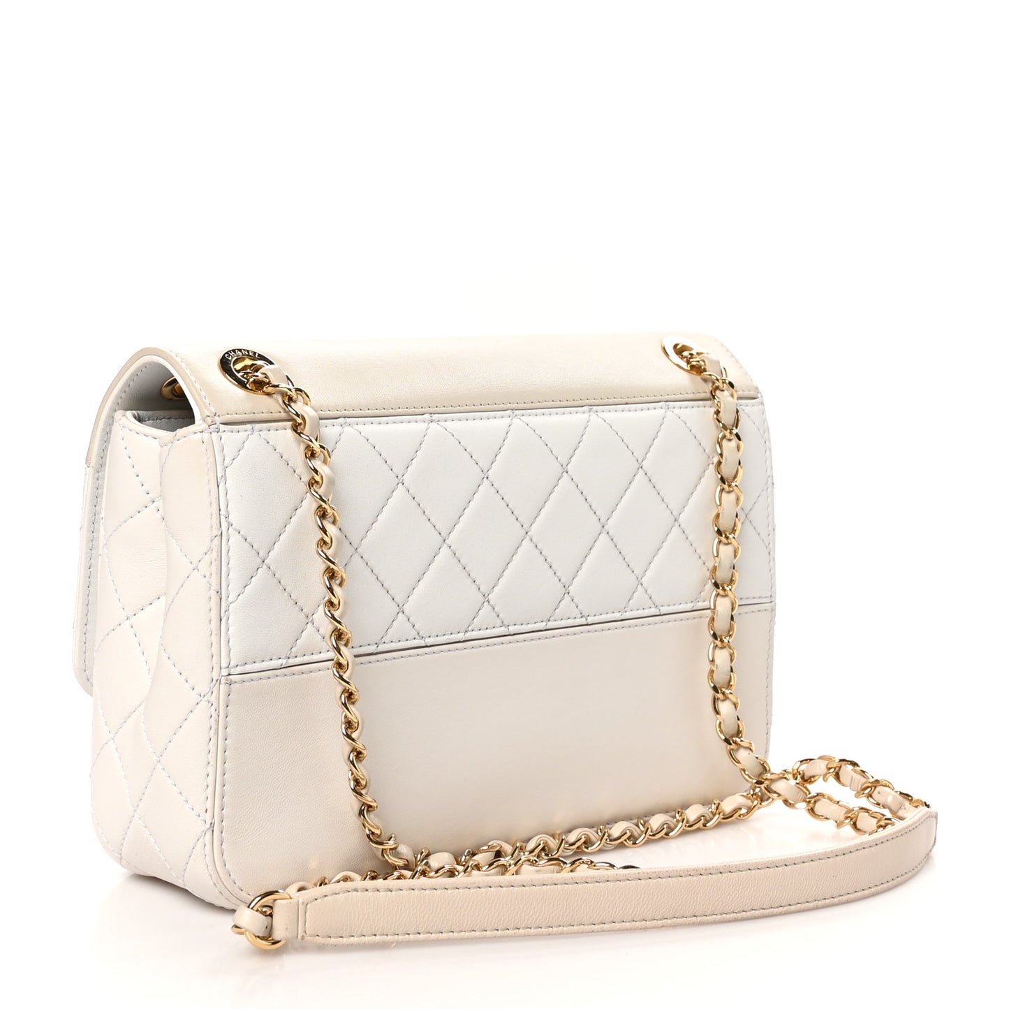 Lambskin Calfskin Quilted Shoulder Flap Bag Beige White