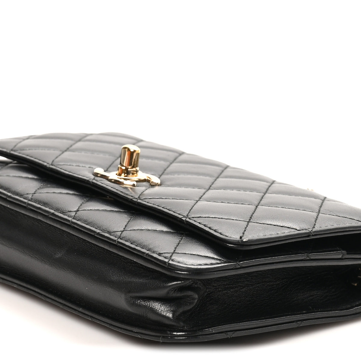 Lambskin Quilted Trendy CC Wallet On Chain WOC Black