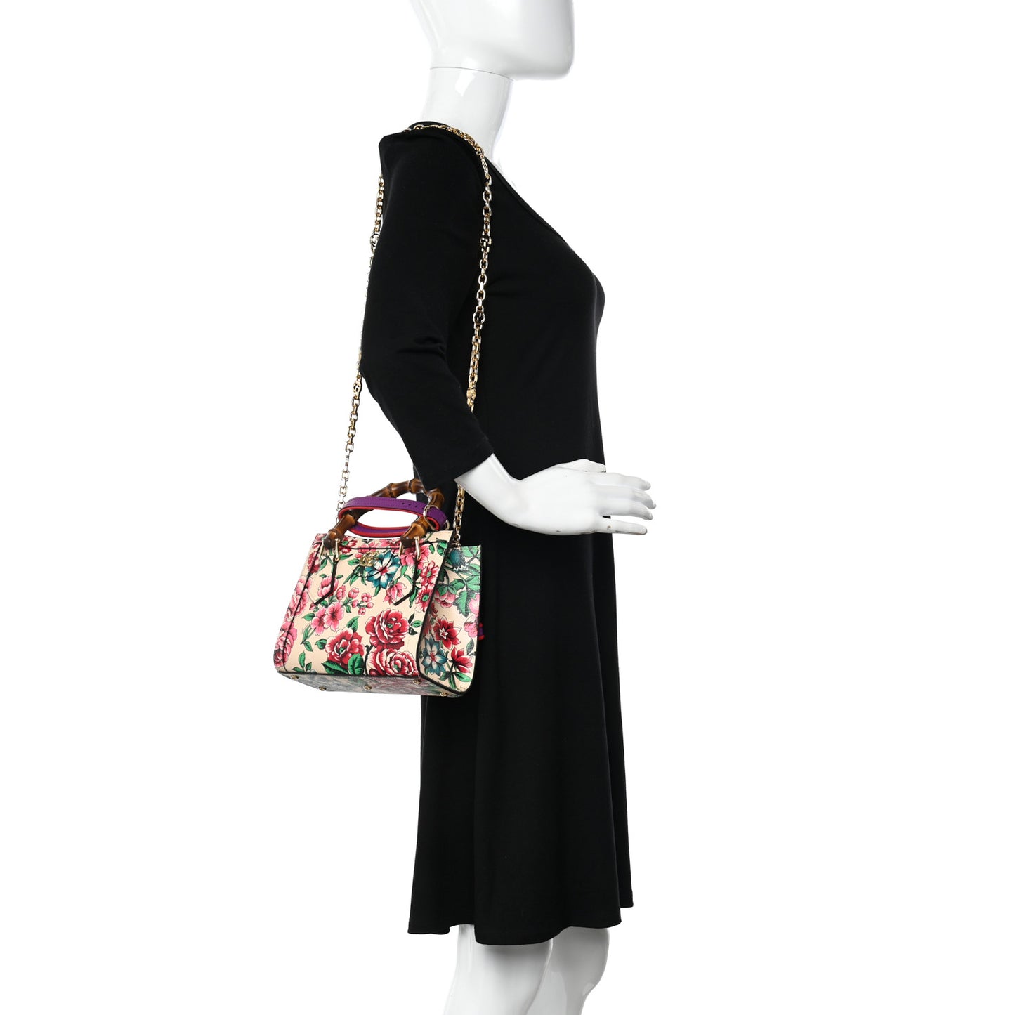 New Shangai Calfskin Floral Print Mini Diana Tote Bag Multicolor