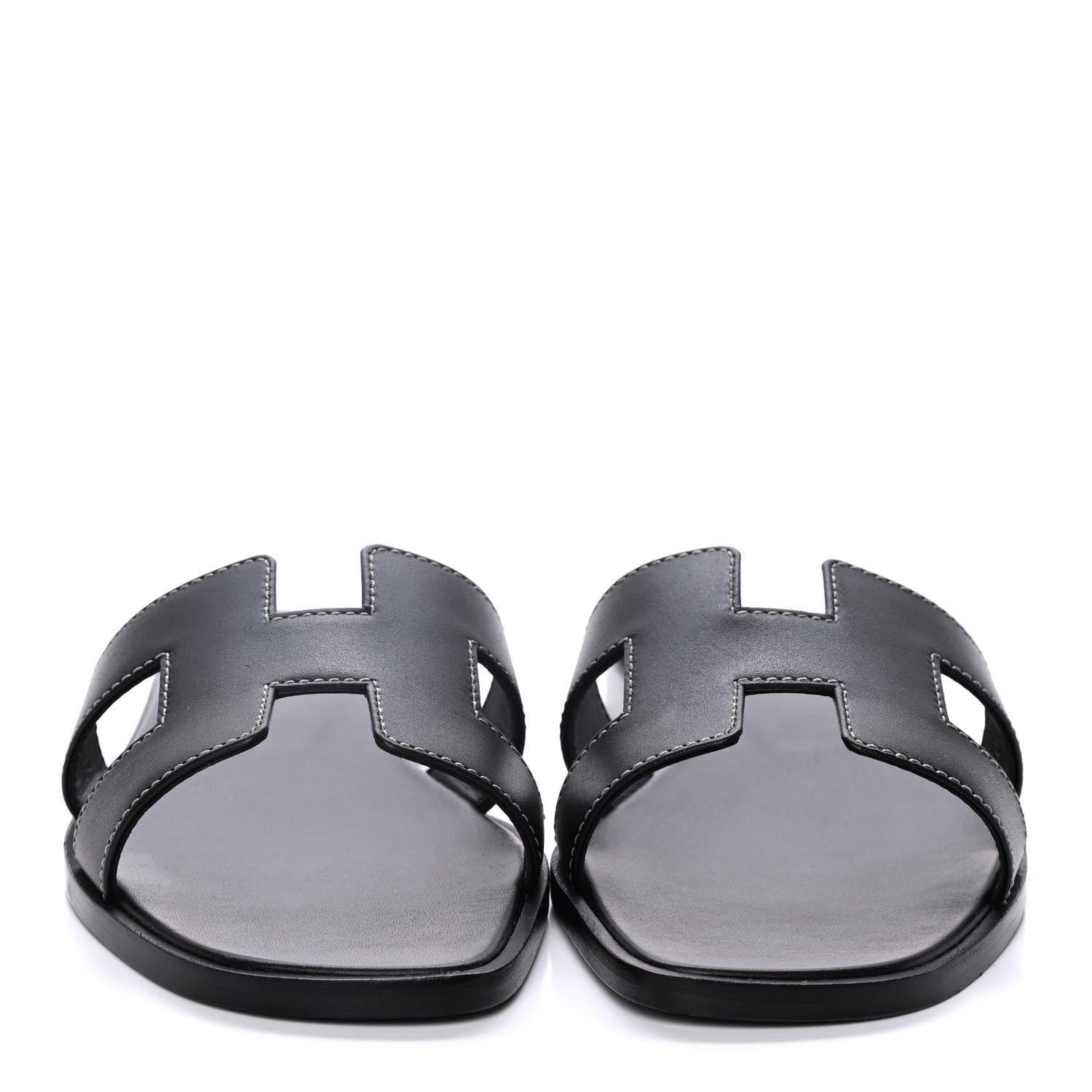 Hermes Box Calfskin Oran Sandals 36.5 Black 2 of 10