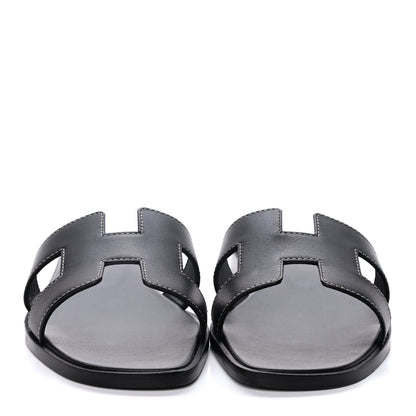 Hermes Box Calfskin Oran Sandals 36.5 Black 2 of 10