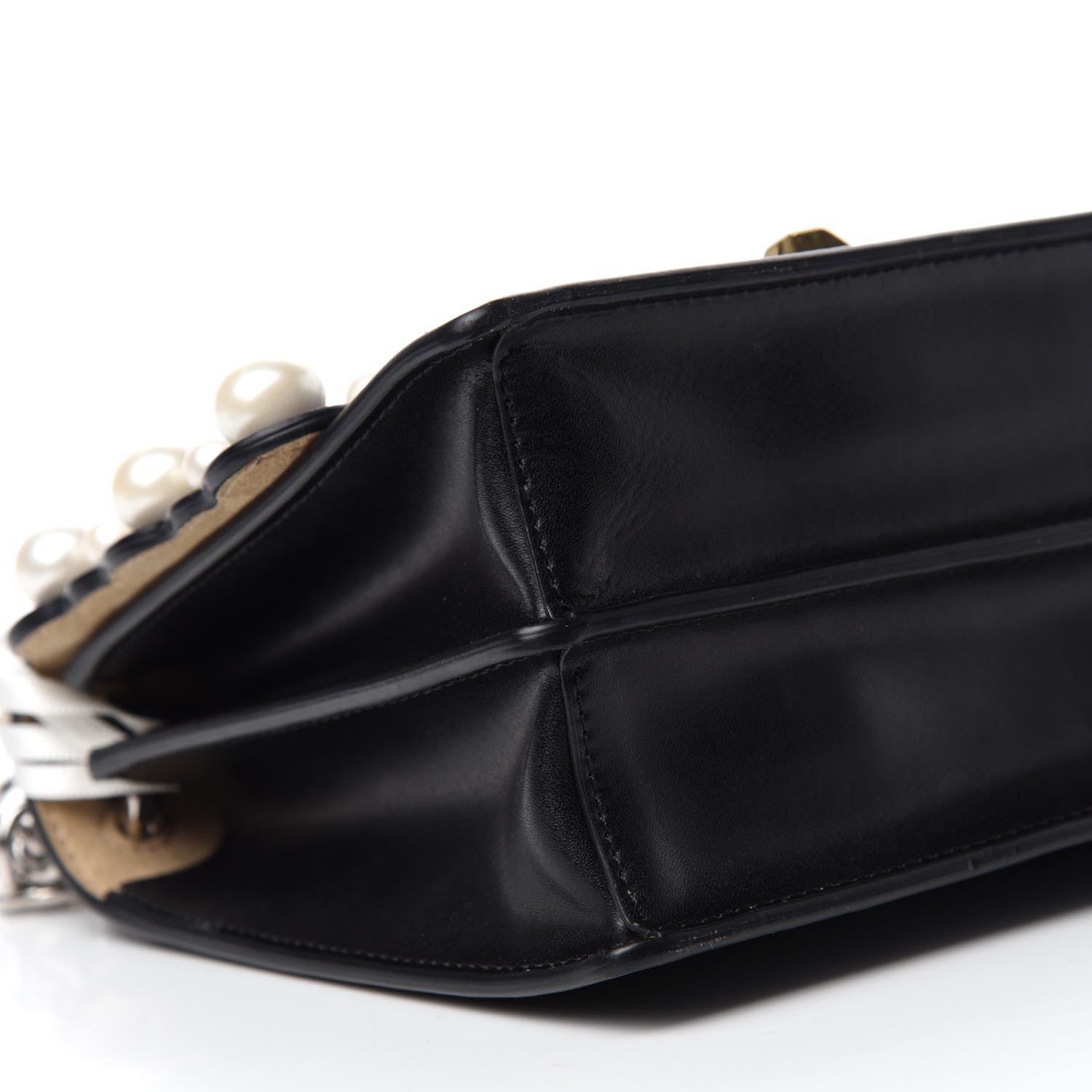 Fendi Vitello Liberty Pearl Scalloped Studded Small Kan I Shoulder Bag Black 6 of 10