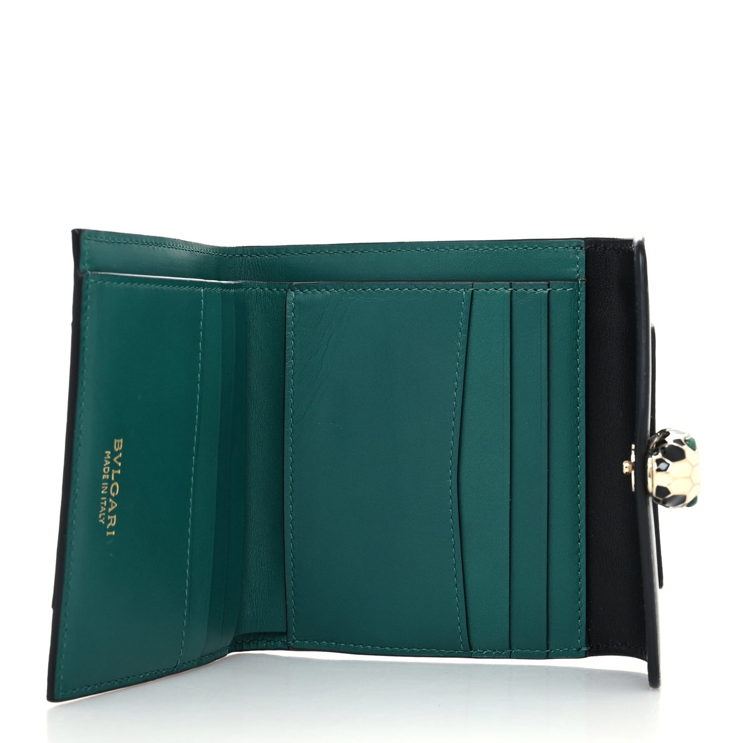 Calfskin Serpenti Forever Wallet Black Emerald Green