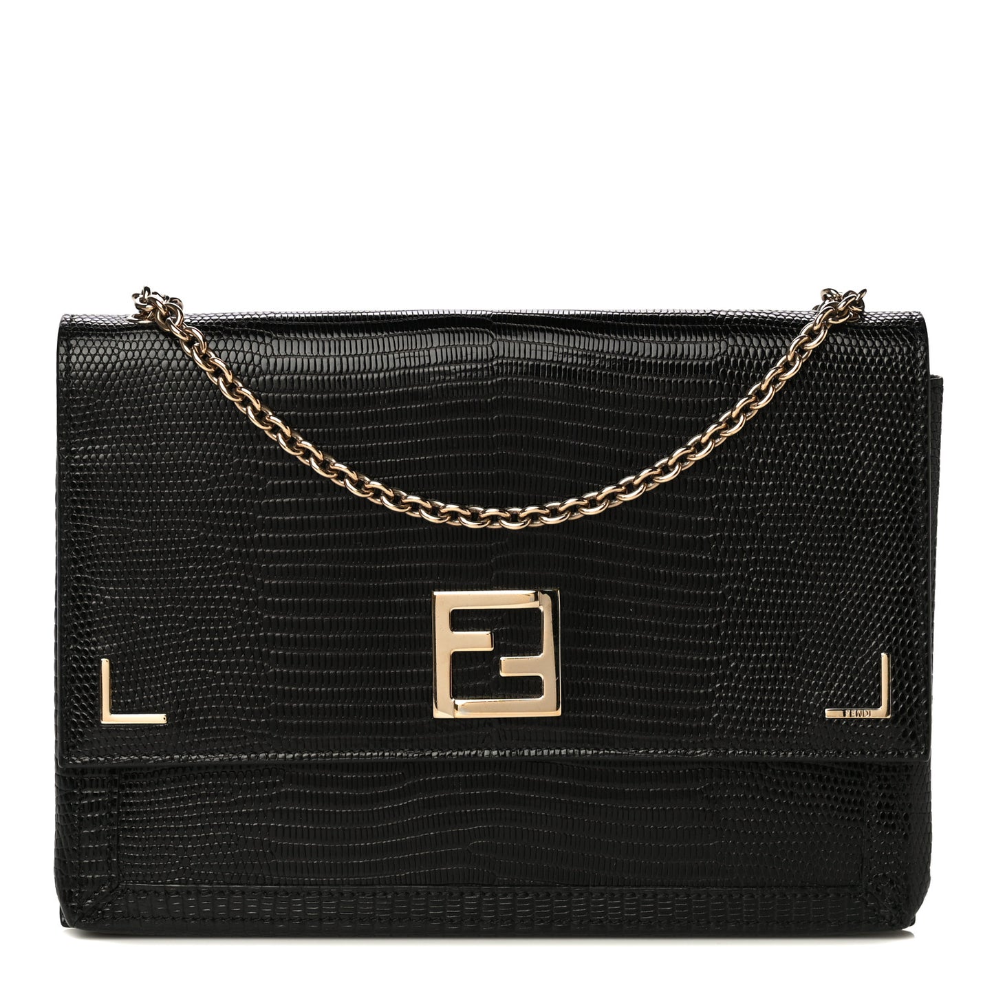 Calfskin Lizard Embossed Wallet on Chain Black