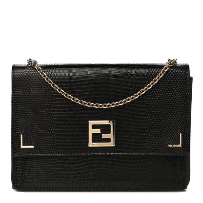 Fendi Calfskin Lizard Embossed Wallet on Chain Black 1 of 15