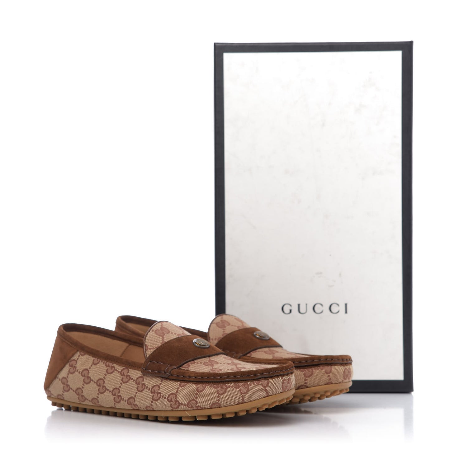 GG Monogram Suede Mens Driver Loafers 9 Beige Ruggine Cuir