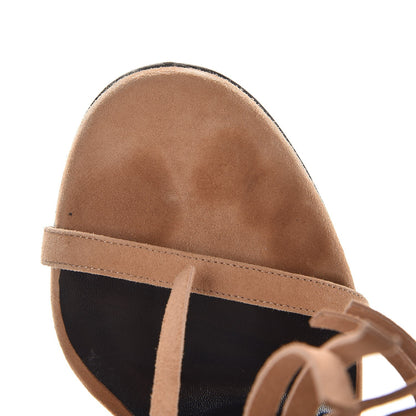 Gucci Suede Fringe Becky High Heel Sandals 38.5 Sand 9 of 11