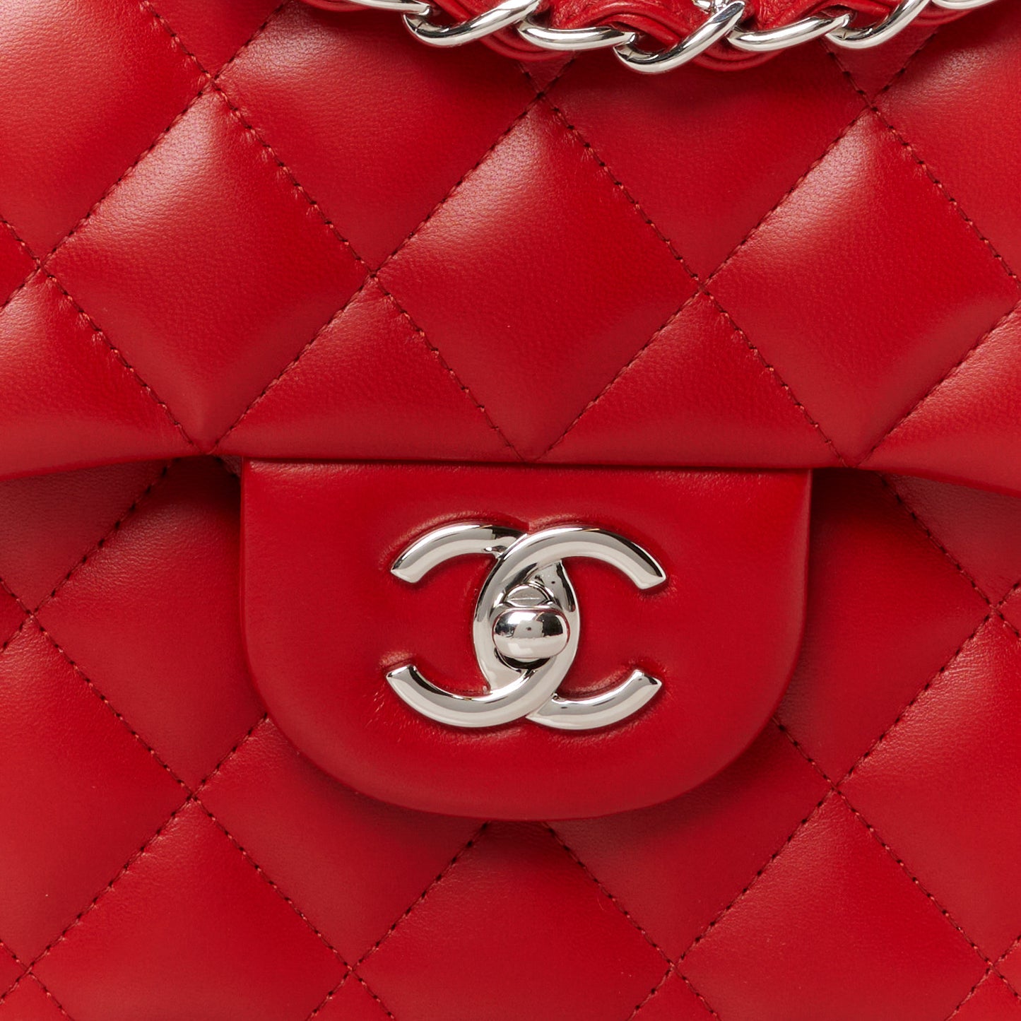 Lambskin Quilted Jumbo Double Flap Red