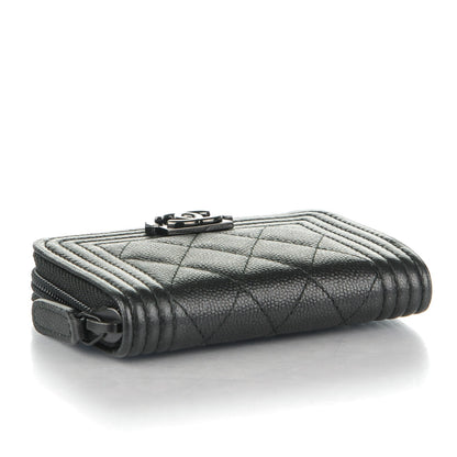 Chanel Caviar Quilted Boy Zip Around Coin Purse Wallet So Black 4 of 7