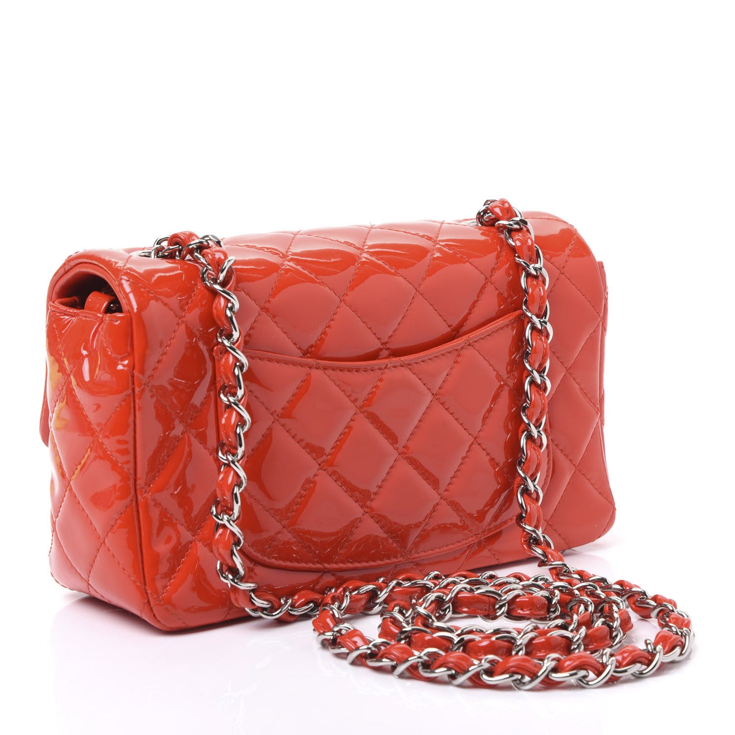 Patent Calfskin Quilted Mini Rectangular Flap Red
