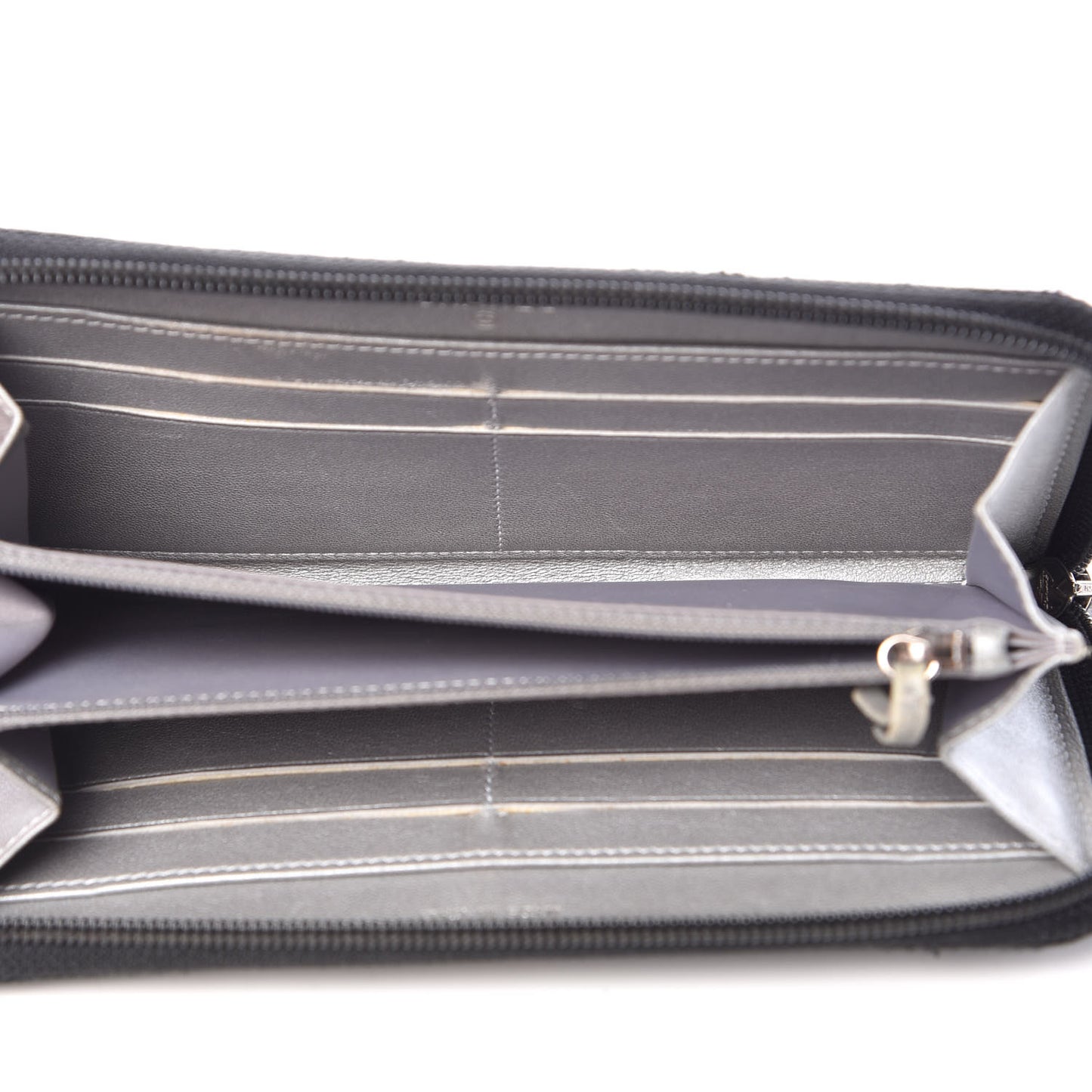 Lambskin Camellia Embossed Large Zip Around Gusset Wallet Black