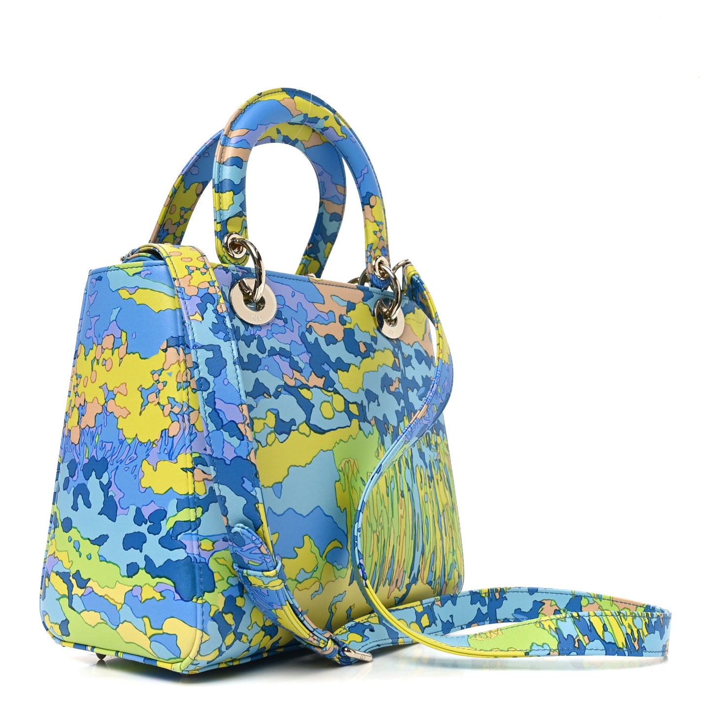 Calfskin Printed Woods All Over Medium Lady Dior Blue Multicolor