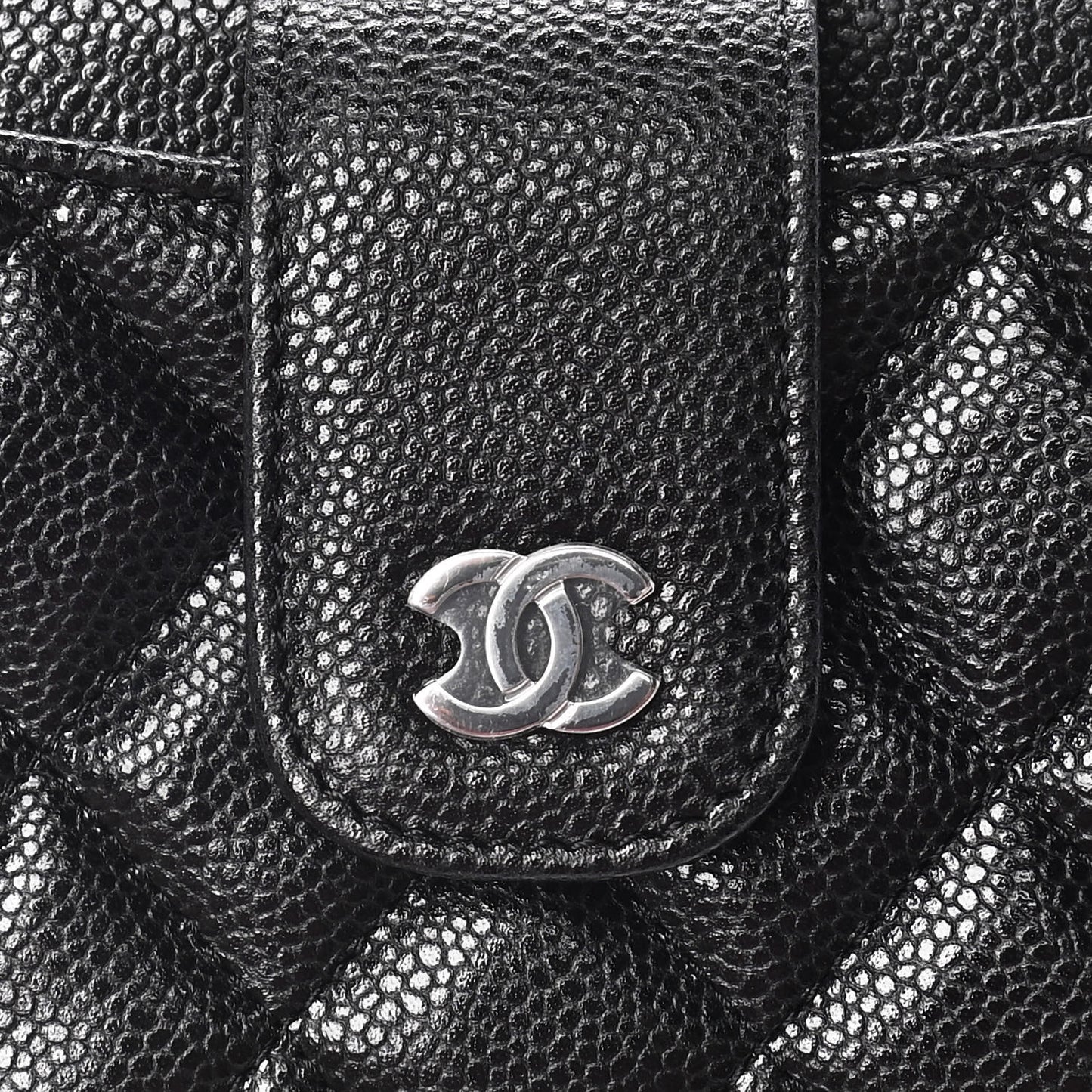 Caviar Quilted Phone Holder Wallet on Removable Chain Black