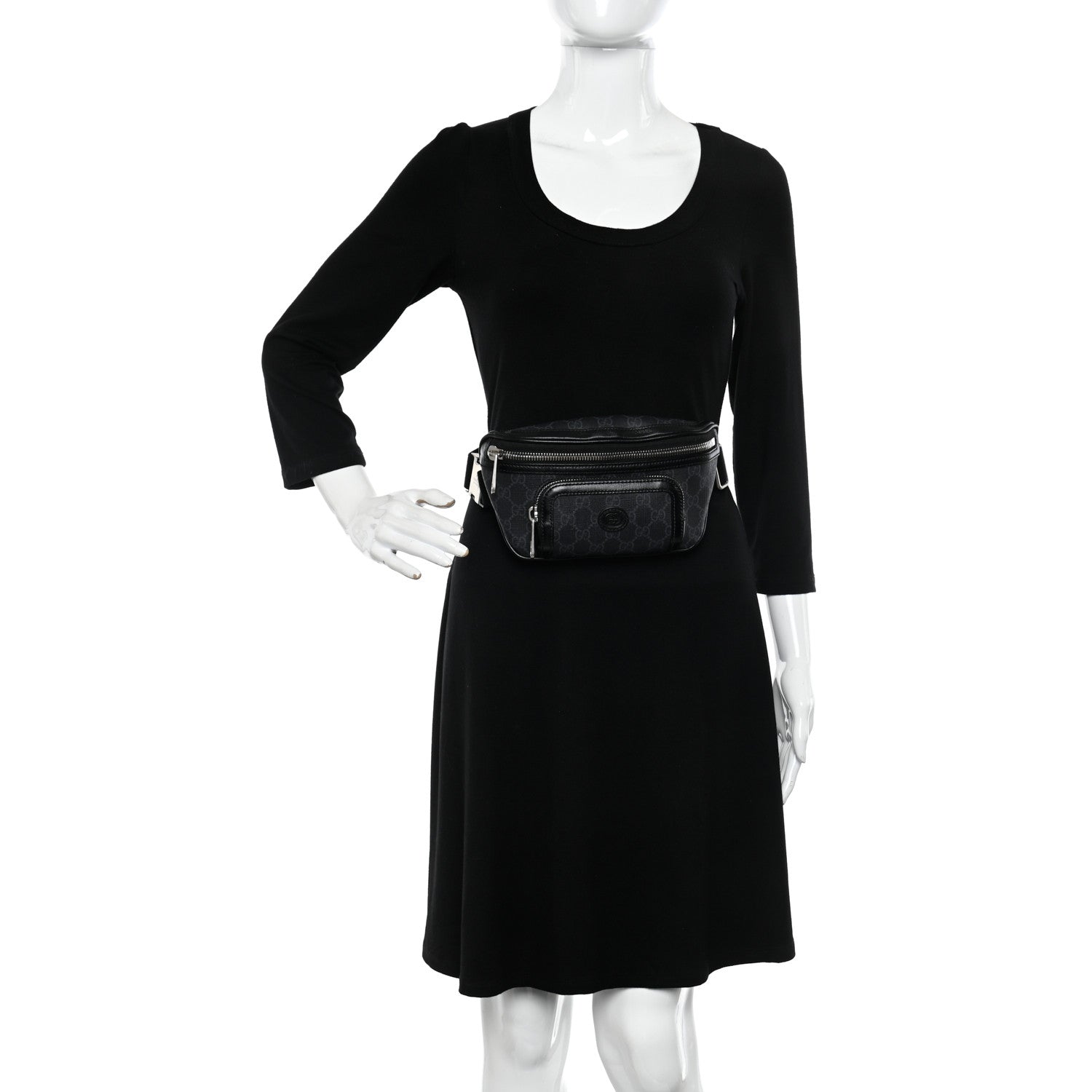 Gucci GG Supreme Monogram Textured Calfskin Retro Interlocking G Belt Bag Black 2 of 11