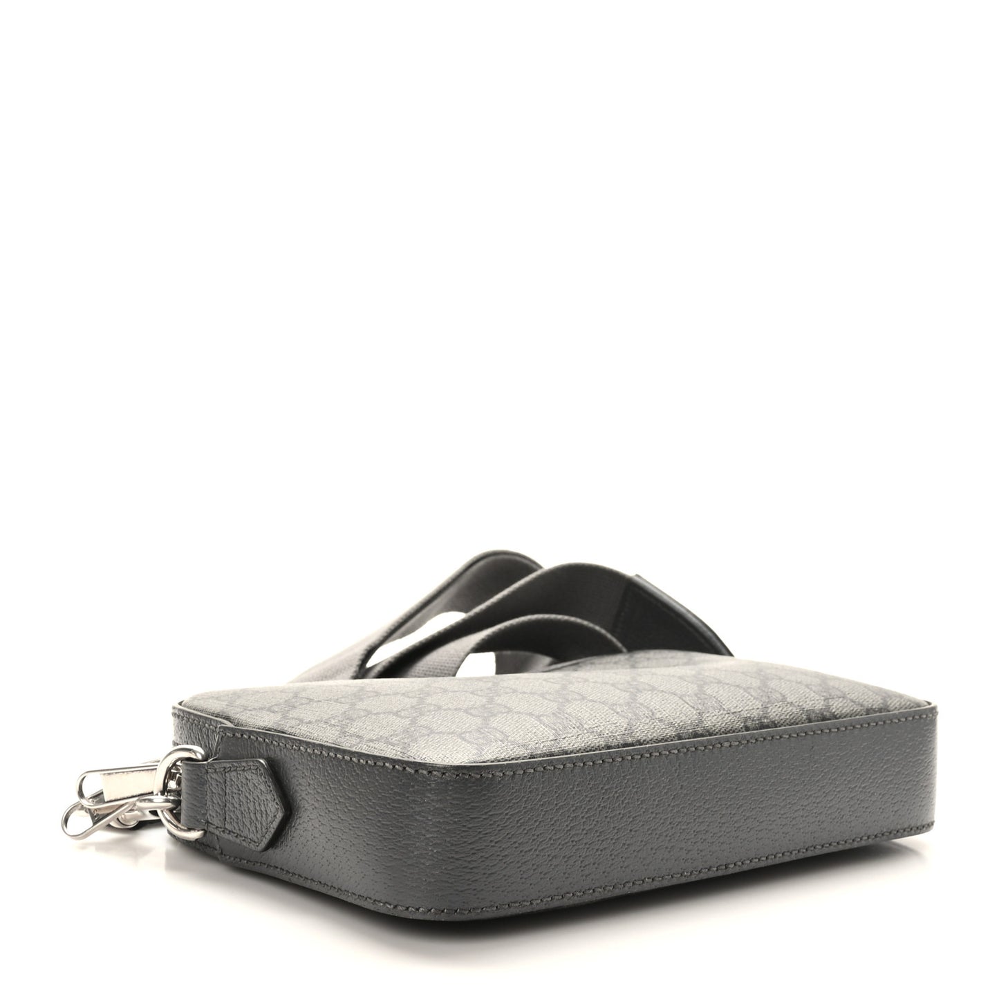 GG Supreme Monogram Textured Dollar Calfskin Web Ophidia Wristlet Shoulder Bag Grey Black Graphite Grey