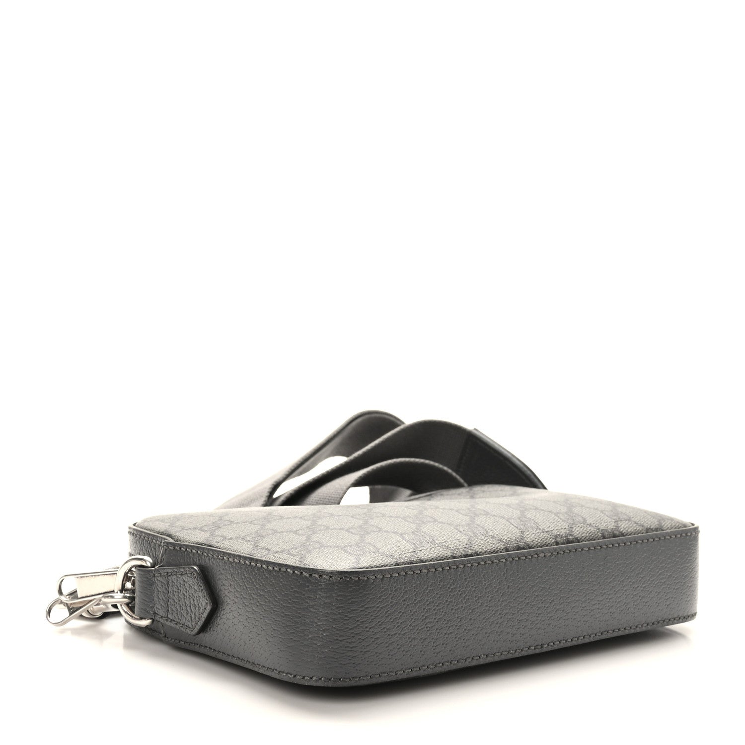 Gucci GG Supreme Monogram Textured Dollar Calfskin Web Ophidia Wristlet Shoulder Bag Grey Black Graphite Grey 4 of 9