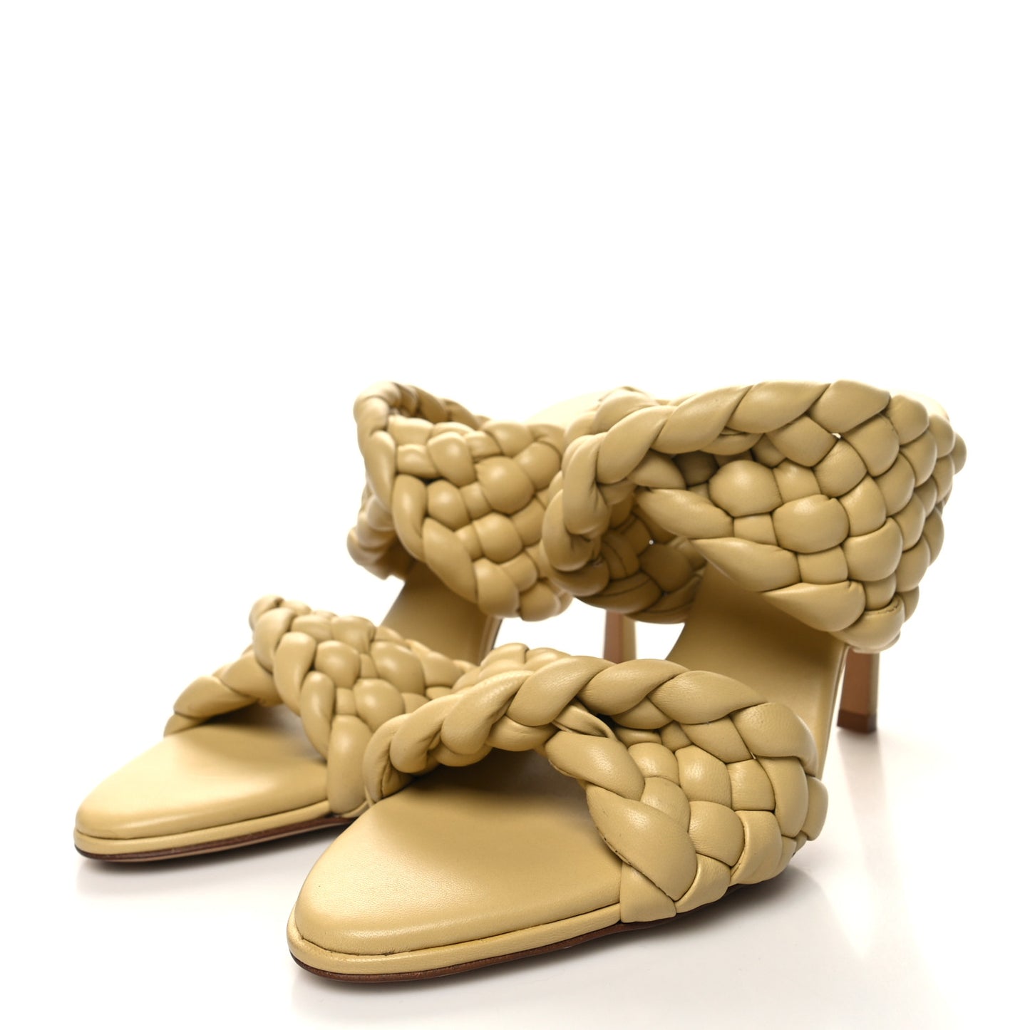 Nappa Twisted Padded Intrecciato Curve Slide Sandals 37 Tapioca