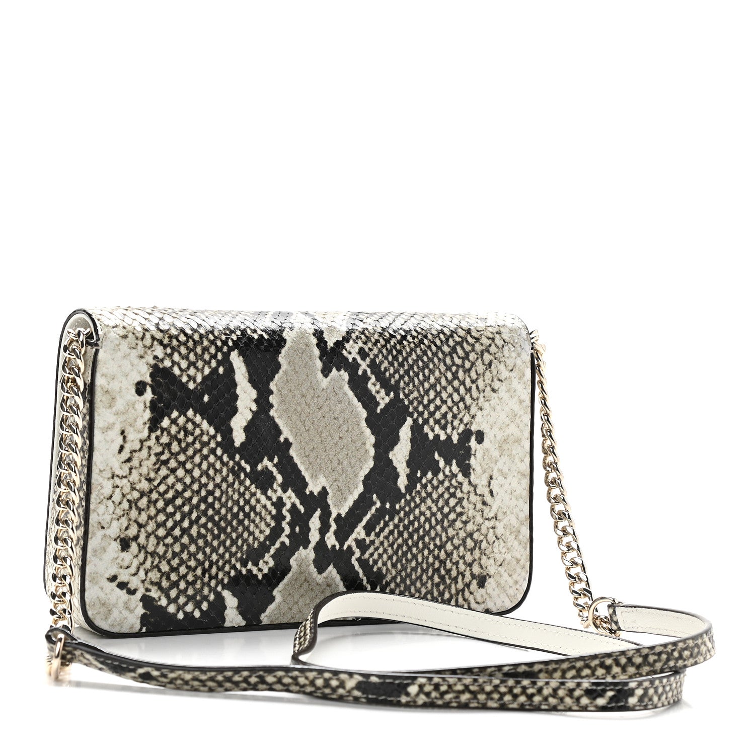 Jimmy Choo Elaphe Snakeskin Printed Wallet on Chain Light Stone 3 of 8