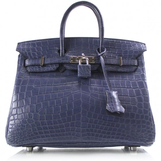 Niloticus Crocodile BIRKIN 25 Matte Bleu Brighton Palladium