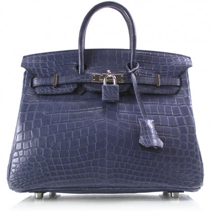 Hermes Niloticus Crocodile BIRKIN 25 Matte Bleu Brighton Palladium 1 of 12