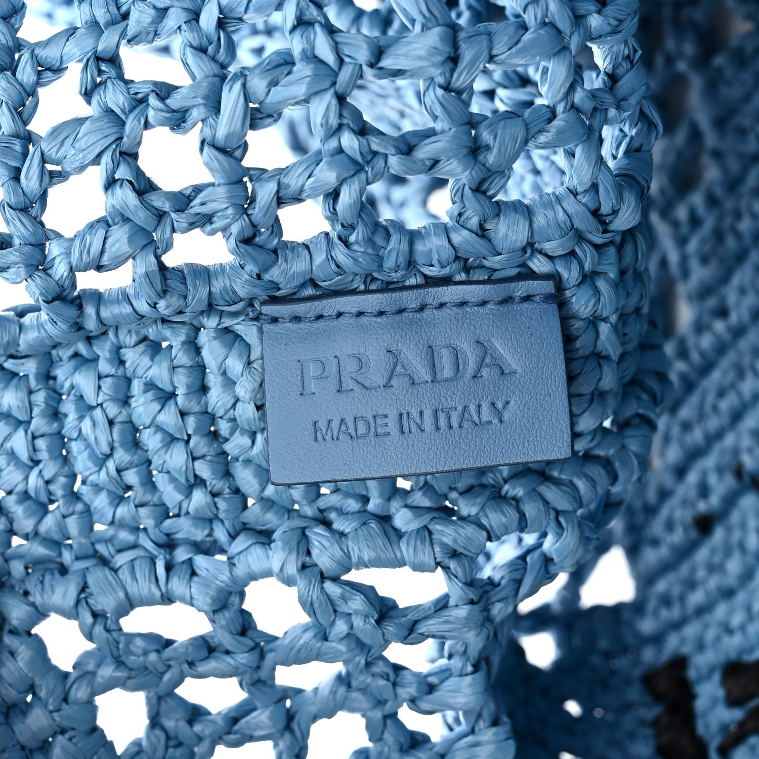 Prada Yarn Raffia Effect Crochet Logo Embroidered Tote Bag Celeste 6 of 9