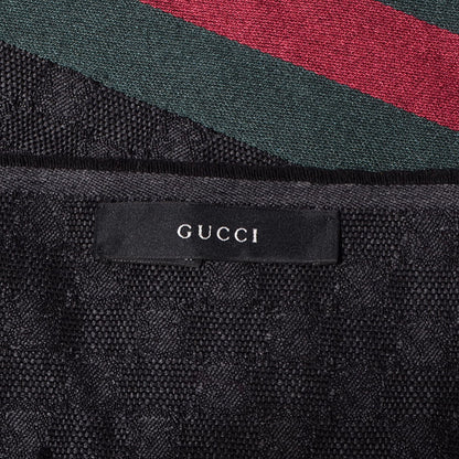 Gucci Wool Silk GG Monogram Web Verbier Fringe Scarf Black 4 of 6
