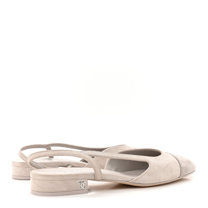 Chanel Suede Cap Toe CC Coco Slingback Pumps 37 Light Grey 4 of 9