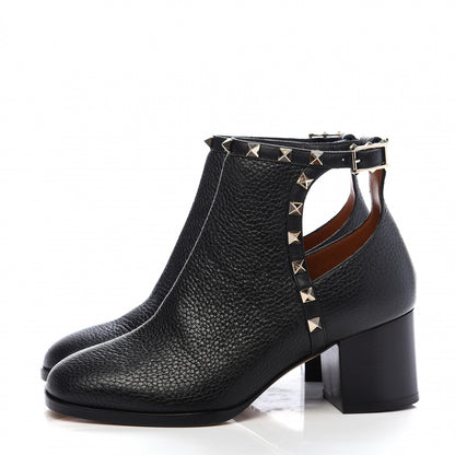 Valentino Garavani Pebbled Calfskin Rockstud Ankle Booties 35 Black 3 of 10
