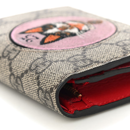 Gucci GG Supreme Monogram Bosco Patch Card Case Wallet Beige Malva Hibiscus Red 12 of 14