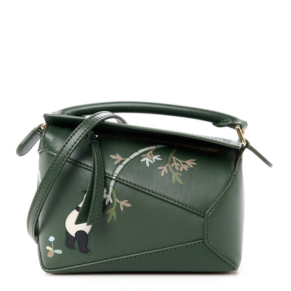 Loewe X SUNA FUJITA Satin Calfskin Mini Pandas Puzzle Edge Bag Bottle Green 1 of 11