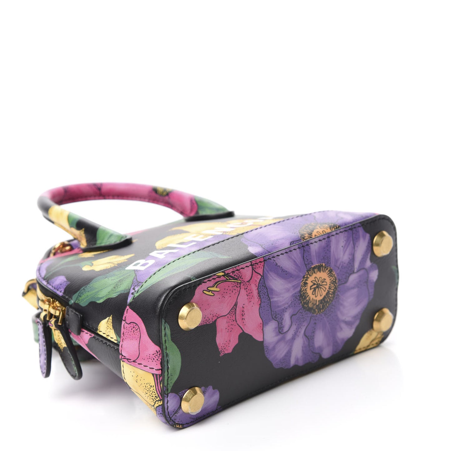 Smooth Calfskin Lush Floral Print XXS Ville Top Handle Bag Black Multicolor