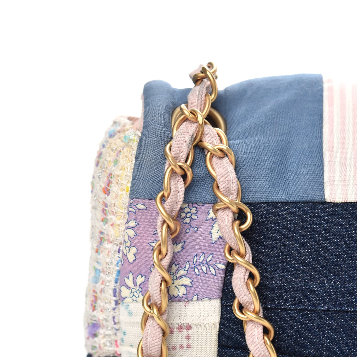 Fabric Patchwork Medium Flap Bag Pink