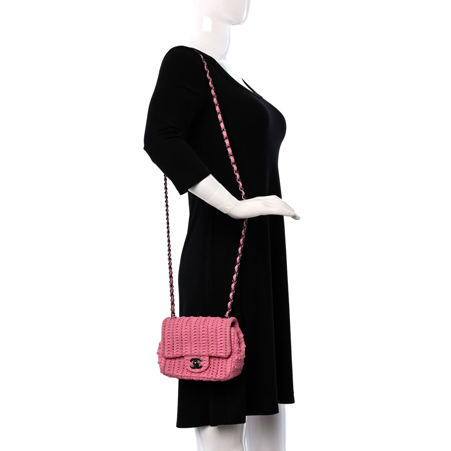 Lambskin Crochet Embroidered Mini Flap Pink