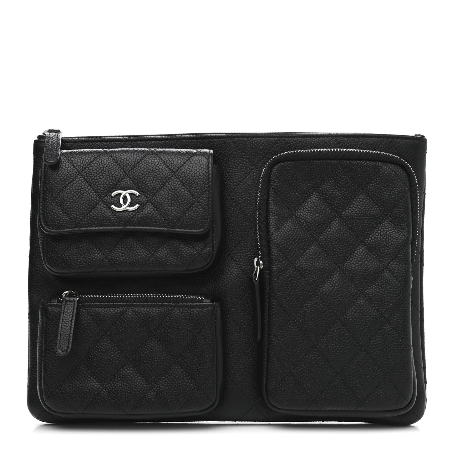 Caviar Quilted Zipped Multi Pouch Black