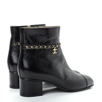 Chanel Crumpled Calfskin Cap Toe Chain Short Boots 39 Black 4 of 11