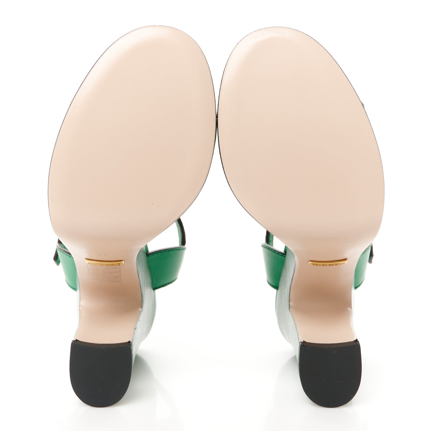 Cosmos Softy Calfskin Wooden Interlocking G Cut-Out 30/120mm Platform Sandals 35 New Shamrock