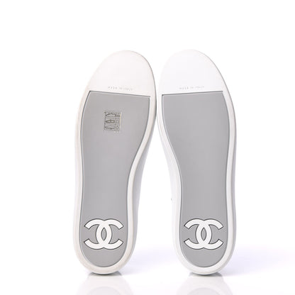 Chanel Iridescent Calfskin Sneakers 38.5 White Silver 5 of 10