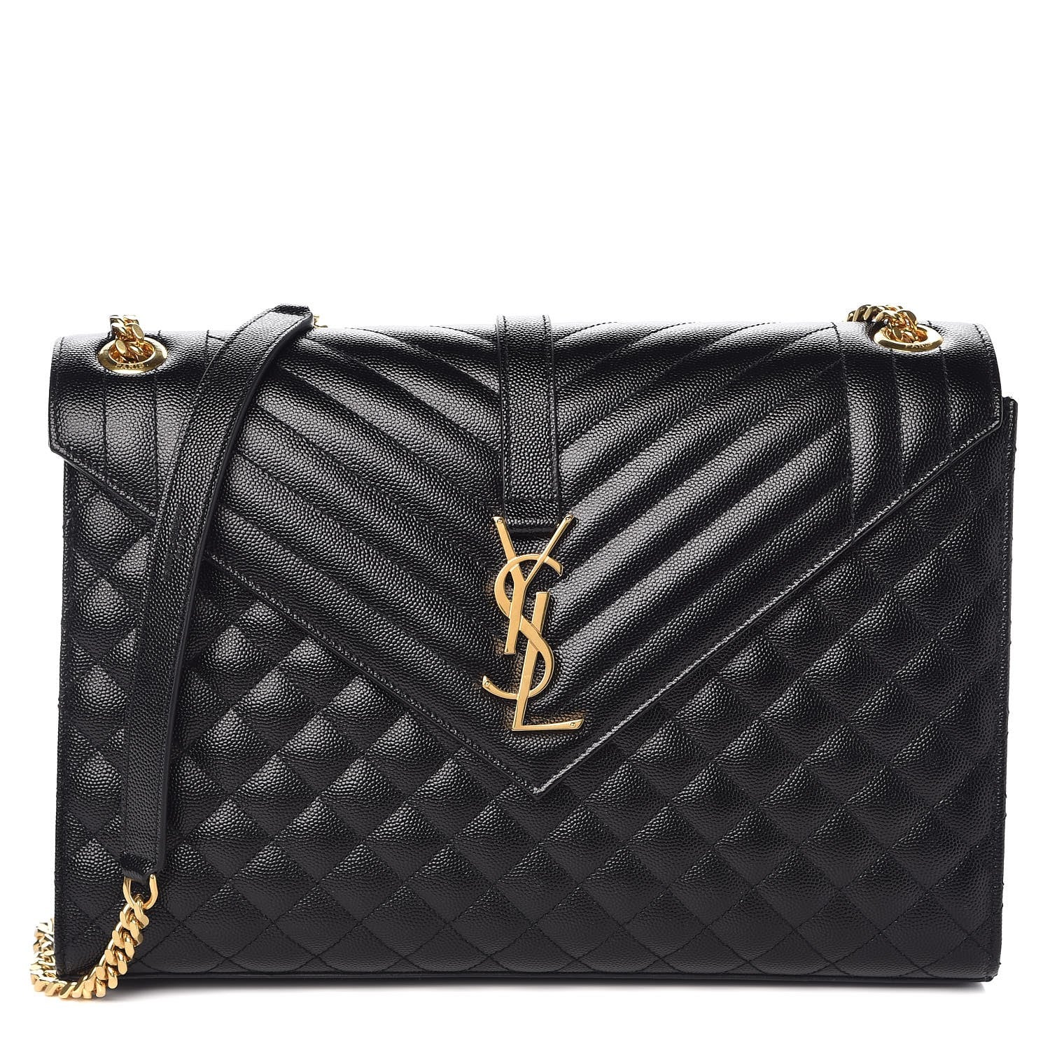 Saint Laurent Grain De Poudre Textured Mixed Matelasse Large Triquilt Monogram Satchel Black 1 of 7