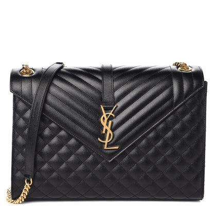 Saint Laurent Grain De Poudre Textured Mixed Matelasse Large Triquilt Monogram Satchel Black 1 of 7