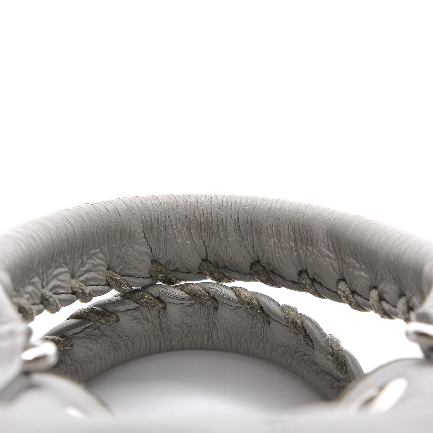 Matte Goatskin Rubber Covered Classic Hardware Mini Pompon Gris Glace