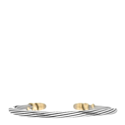 David Yurman Sterling Silver 18K Yellow Gold Diamond Pave 4mm Helena Cuff Bracelet 2 of 3