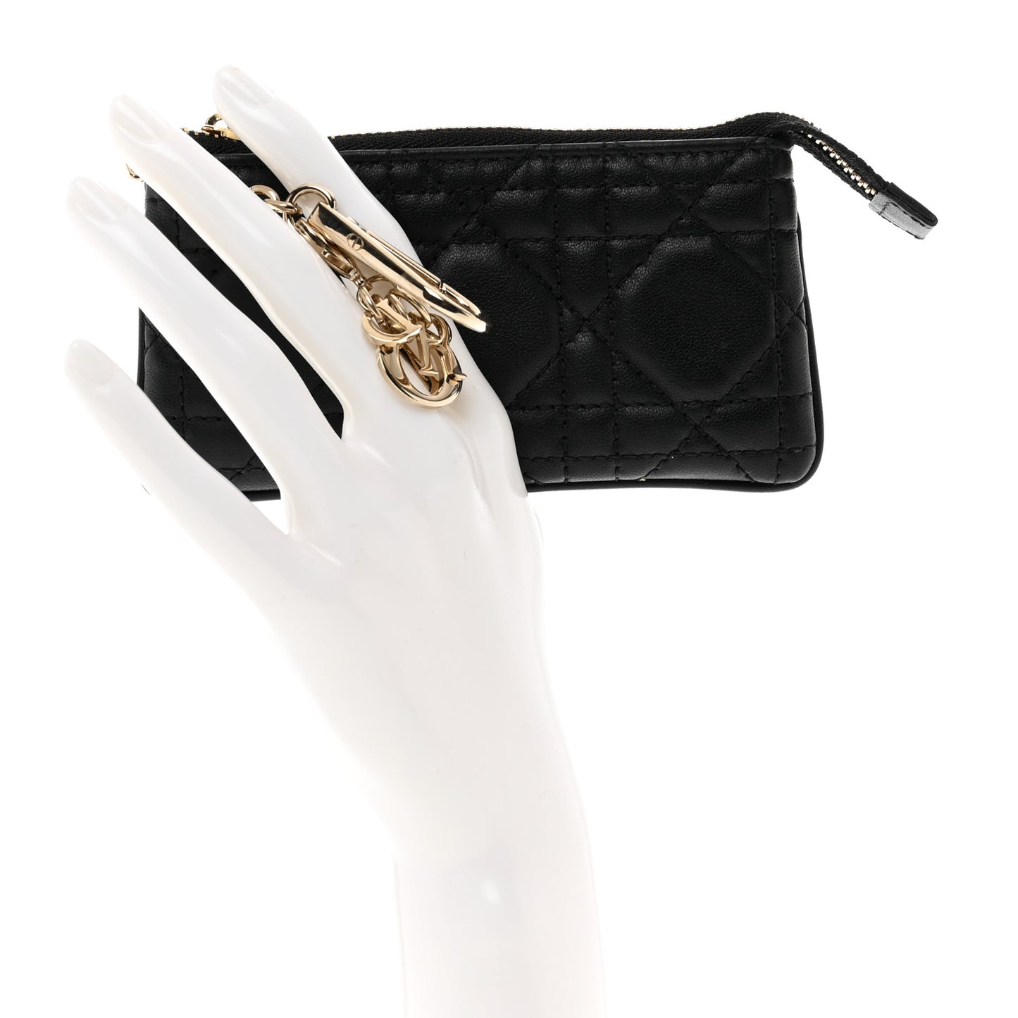 Lambskin Cannage Lady Dior Zipped Key Case Black